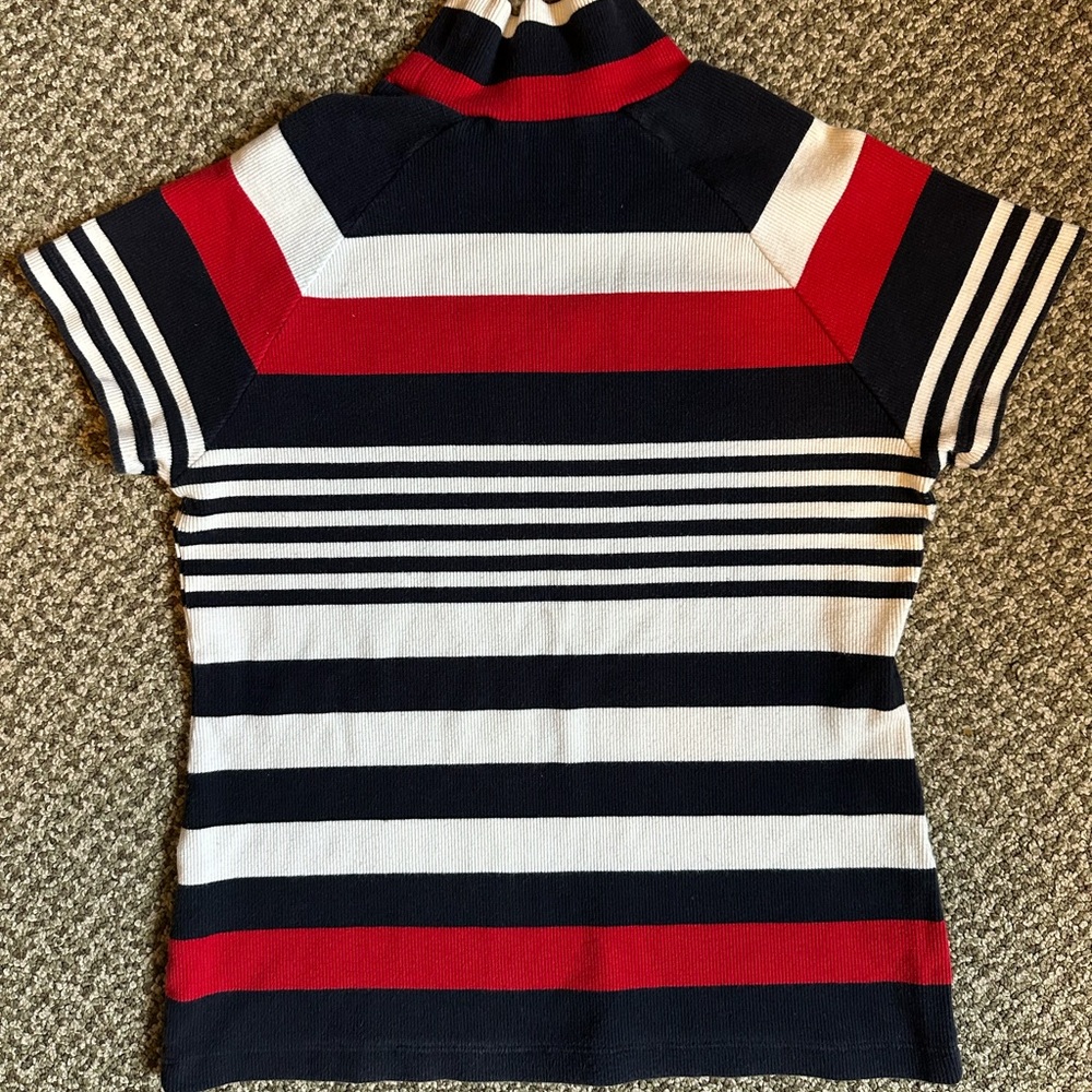 Y2K Tommy Hilfiger Top nautical striped White Blue Red high neck - Picture 6 of 6